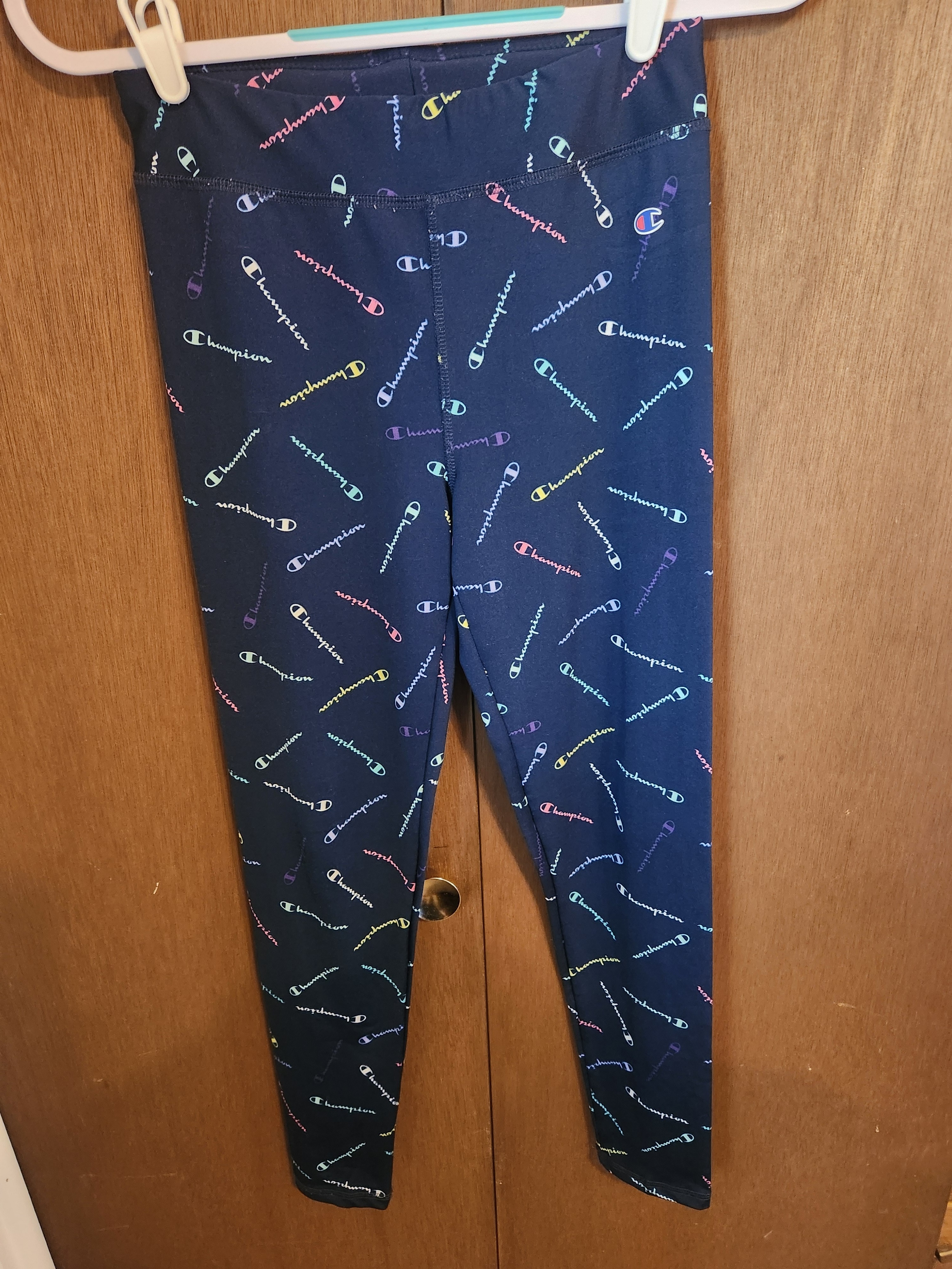Champion Navy Leggings With Multicolor Logo Print